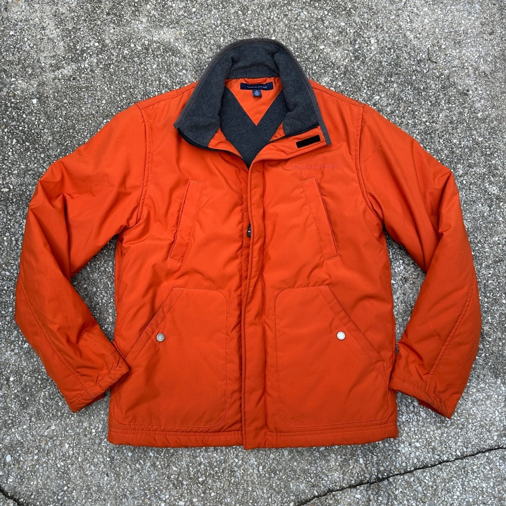 Tommy Hilfiger Mens Orange Fleece Lined Full Zip Performance Jacket Size M